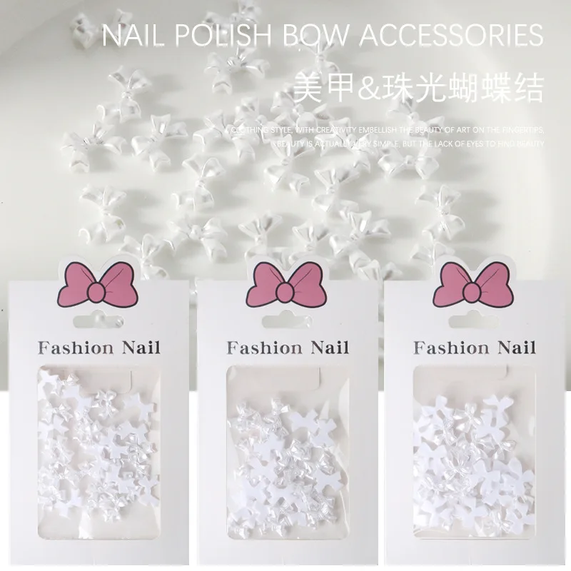 30PCS Pearl Bow Nail Art Charms Accessories Pearly-lustre Ribbon Bowknot Manicure Decor Parts Nails Decoration Supplies Material