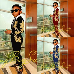 Boys Suits Wedding Tuxedo Embroidered Pattern Jacket Pants 2 Piece Set Formal Party Fashion Dress Kids Blazer