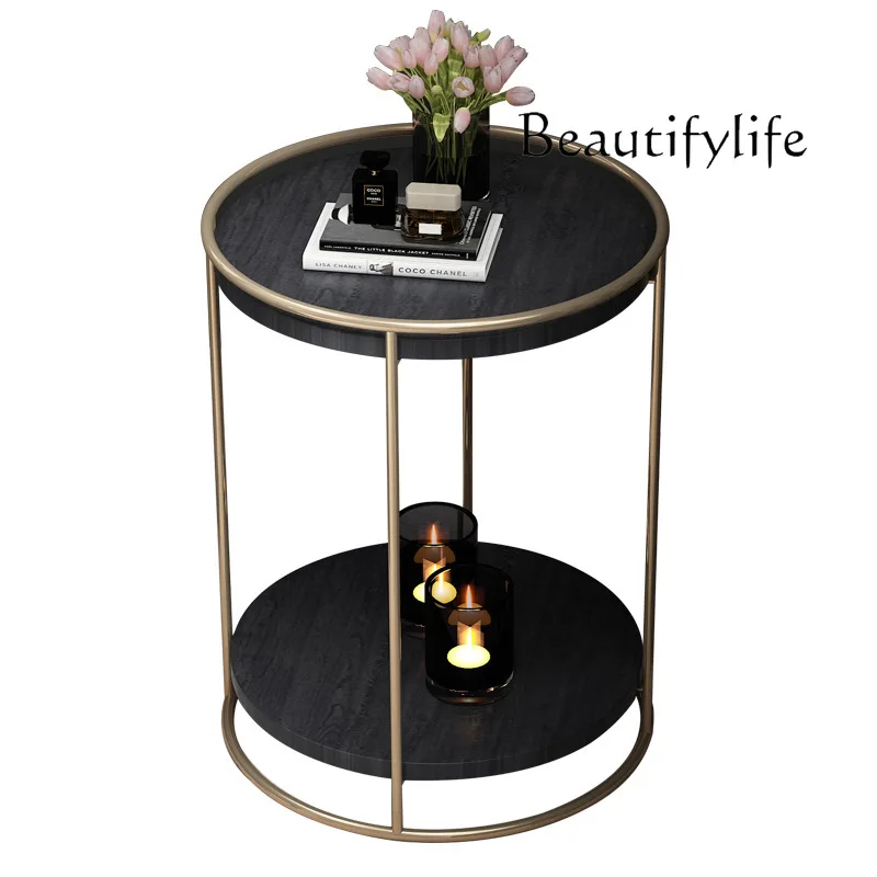 Nordic simple double-layer marble coffee table small apartment living room sofa round side table bedside table