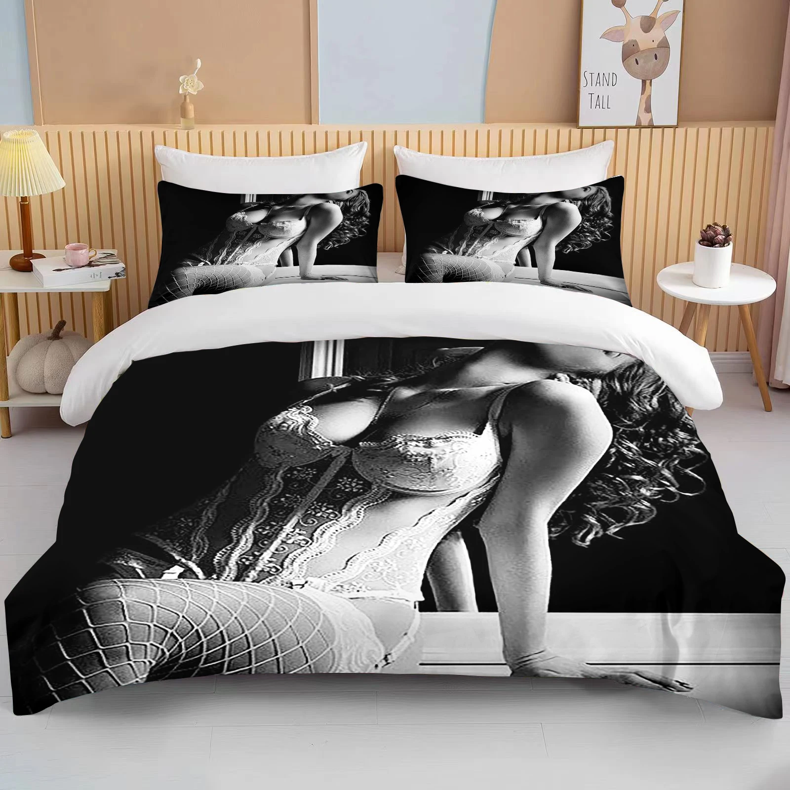 Imagem -06 - Microfibra ou Poliéster Duvet Cover Grupo Adulto Beleza Sexy King Size Cama de Casal Consolador Conjuntos de Cama 10 Tamanhos