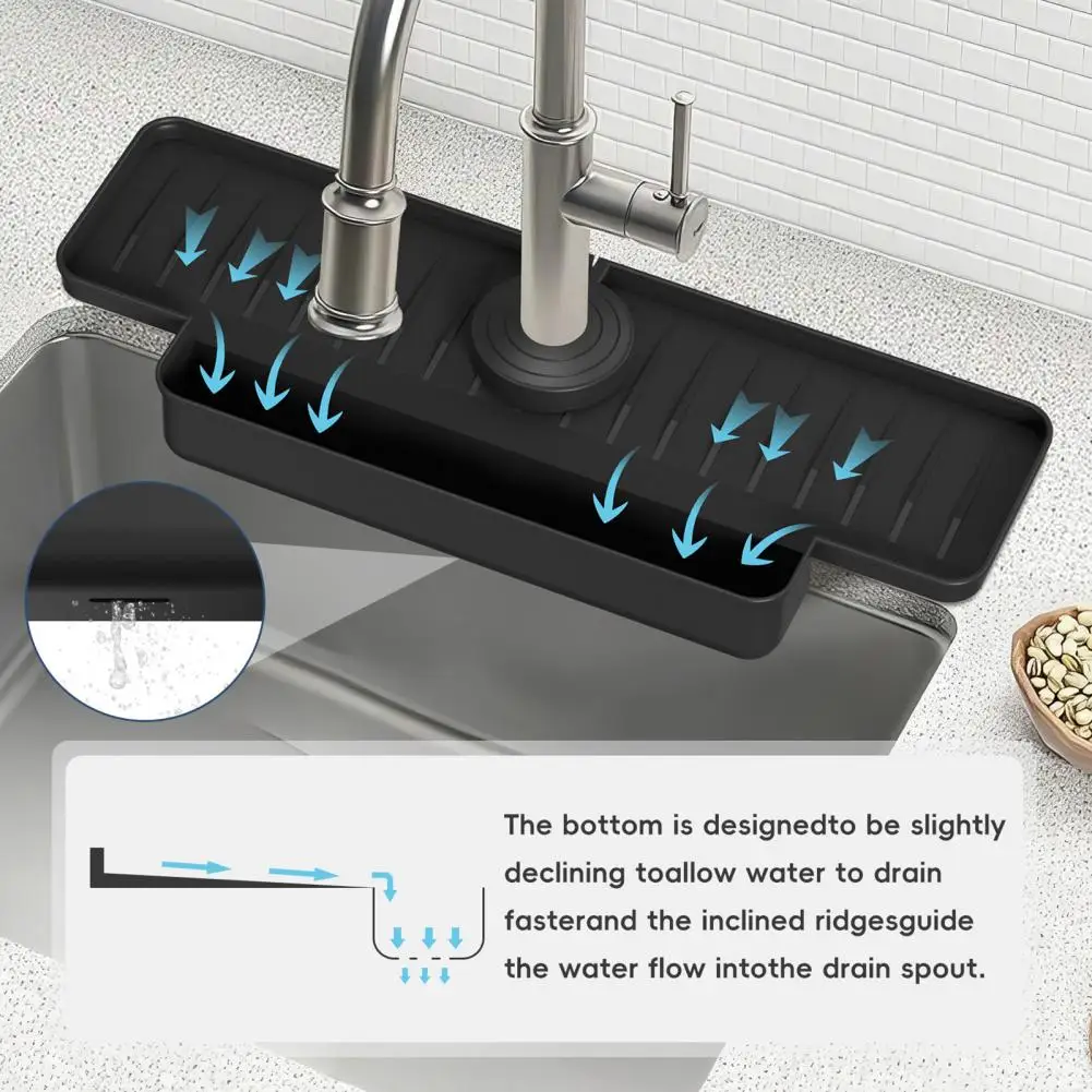 Sink Splash Guard Foldable Stain Resistant Faucet Splash Guard Thickened Leakproof Kitchen Sink Water Catcher Tray with Sponge