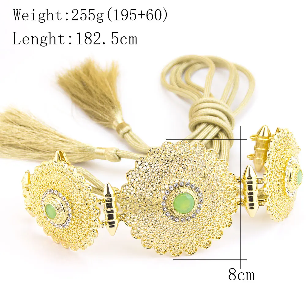 Sunspicems Gold Color Morocco Style Women Waist Belt Hand Rope Chain Tassels Band Arabic Caftan Belt Bridal Wedding Jewelry