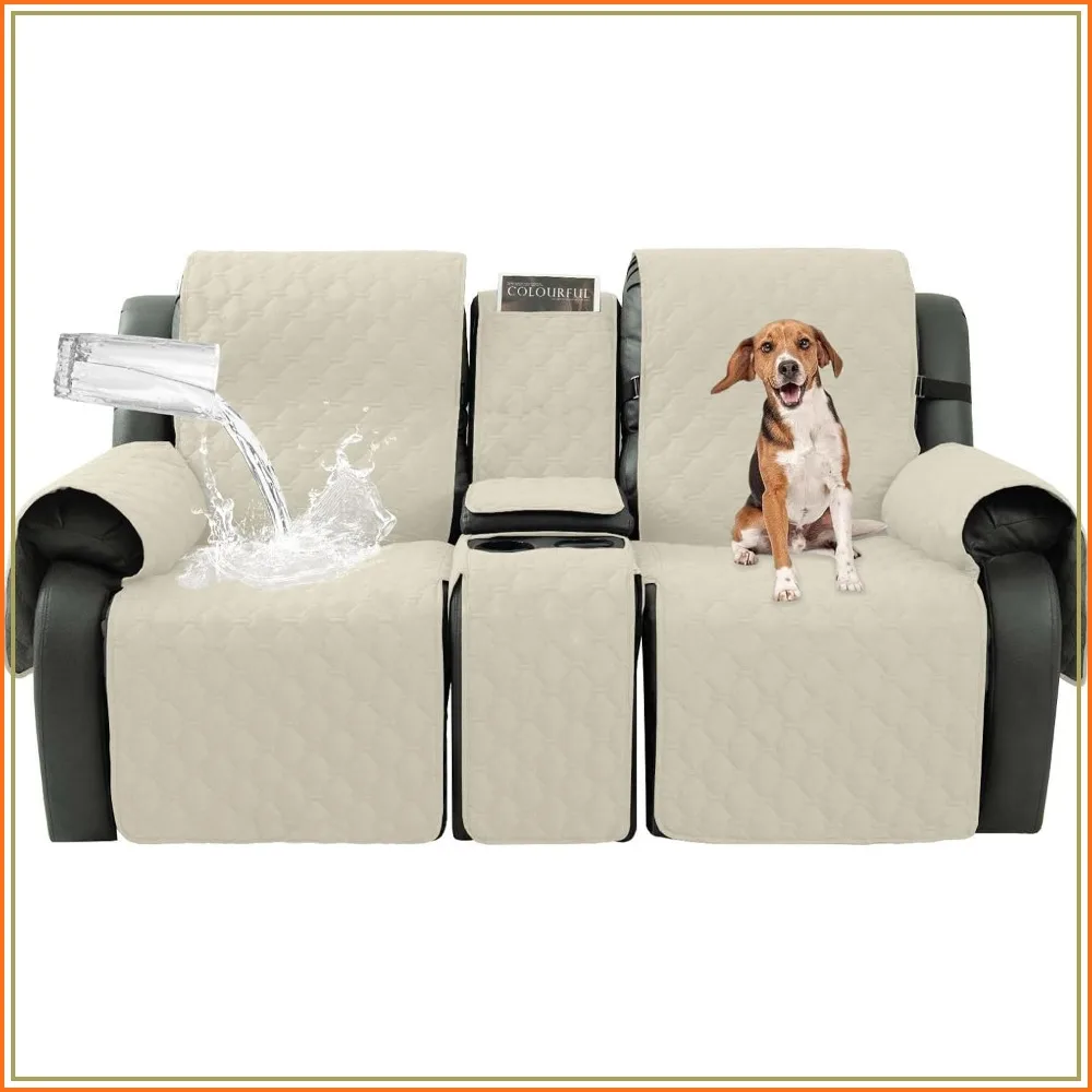

Waterproof Loveseat Recliner Cover with Center Console, Split Design for Dual Recliners, Pet & Kid Protector with Straps