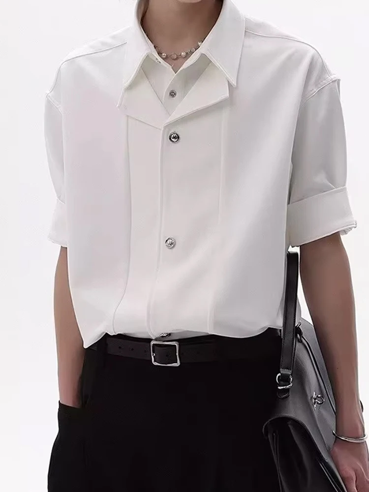 

Summer Short Sleeve Button-up Turn-down Collar Casual Shirt 2025 Trendy Mens Lapel Cardigan Fashionable Men's Solid Color Shirts