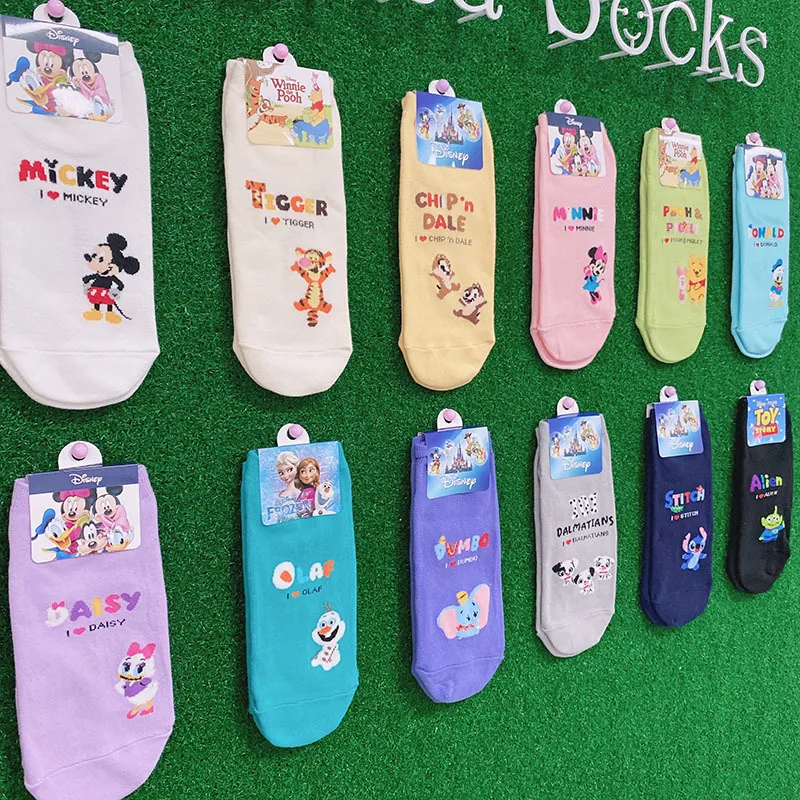 Socks Mickey Minnie Spring Summer Cute Disney Candy-Colored Cotton Breathable Socks Cartoon Character Letters Women Short Socks