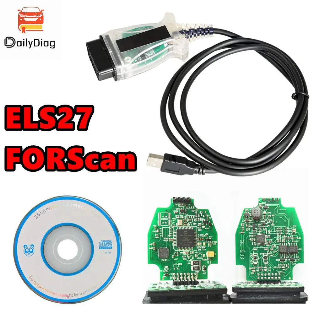 ELS27 FORScan V2.3.8 OBD2 Diagnostic Cable Green PCB PIC24HJ128GP+FTDI Microchip ELS-27 for Ford/Mazda/Lincoln/Mercury