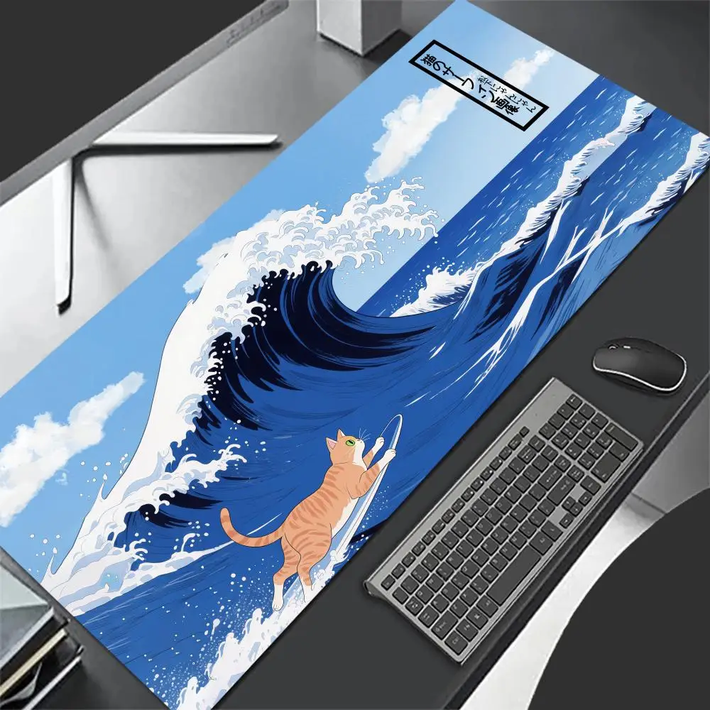 

Kitten Surfing Mouse Pad Large Computer Office Game Table Mat XXL Rubber Anti-slip Stitched Edge PC Keyboard Mats Long Desk Pads