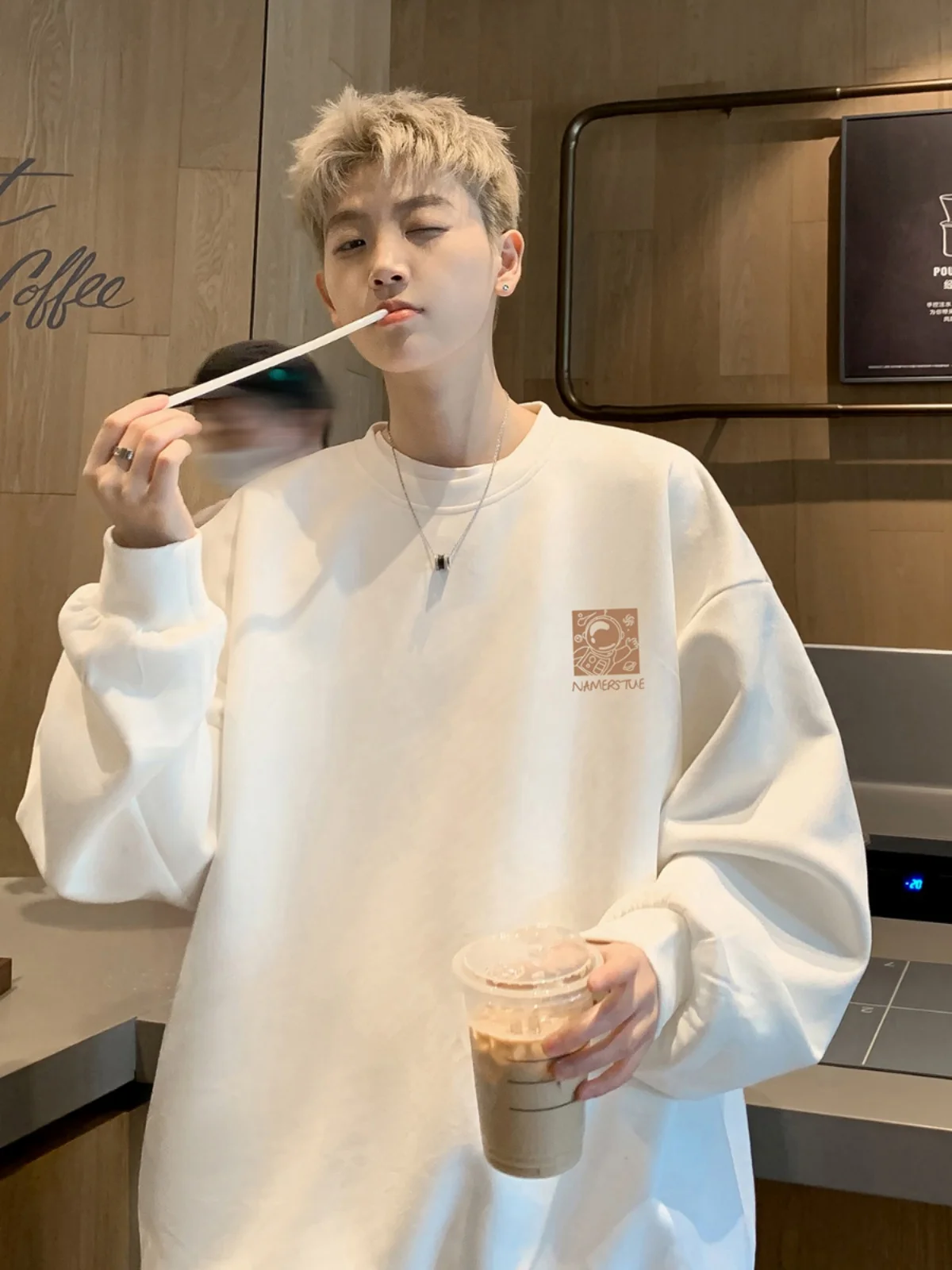 

Heavyweight Suede Sweatirt Men's Loose Long Sve round Ne Spring Autumn American Retro Sle Youthful ular Outerwear