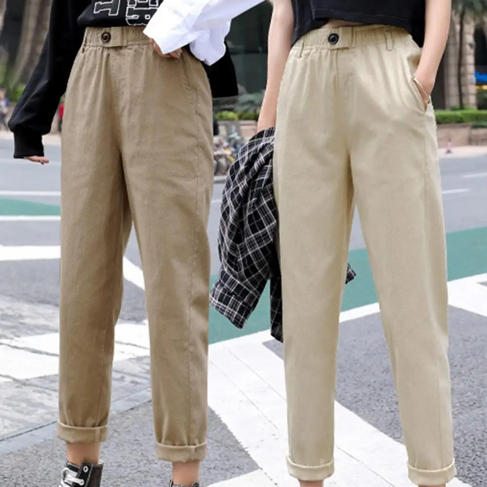 Casual  Harem Pants Loose Skin-friendly Cropped Trousers Breathable 3 Colors Women Pants for Girls