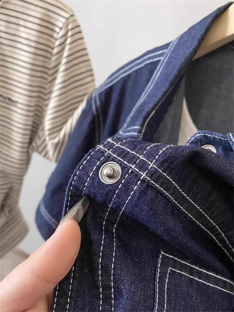 Deep Blue Retro Short Denim Shirts 2026 New Spring Summer Short Sleeved Loose Jeans Jacket Women Korean Versatile Outwear Tops