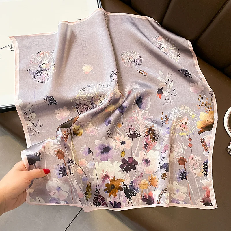 53cm Square Scarf 100% Real Silk Scarves for Women Foulard Bandana Fashion Floral Small Neck Kerchief Hairscarf 2023 Spring New