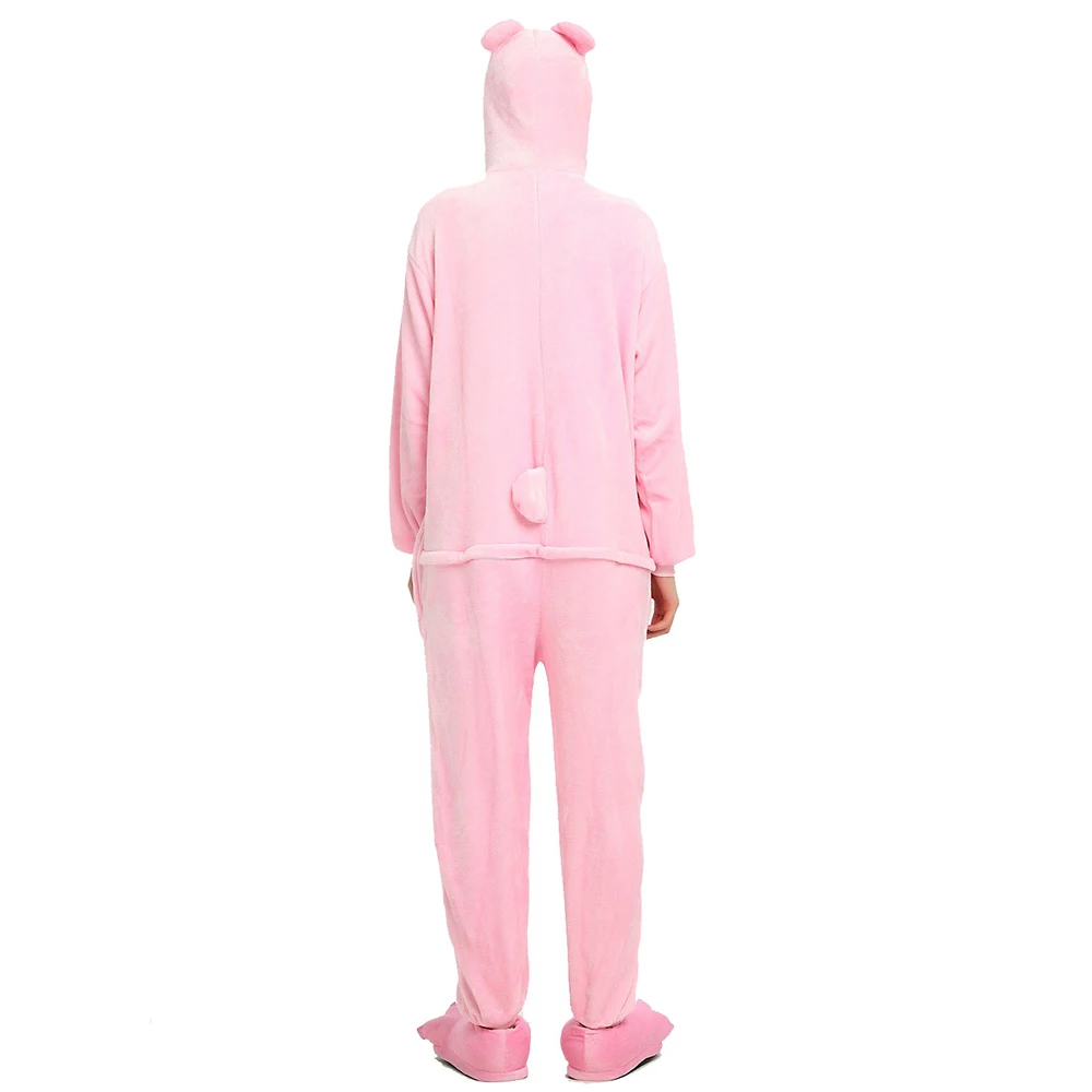 Family Pink Animal Cartoon Winter Pajamas Polyester Warm Length To The Floor Cute Cosplay Sleepwear Halloween Costume