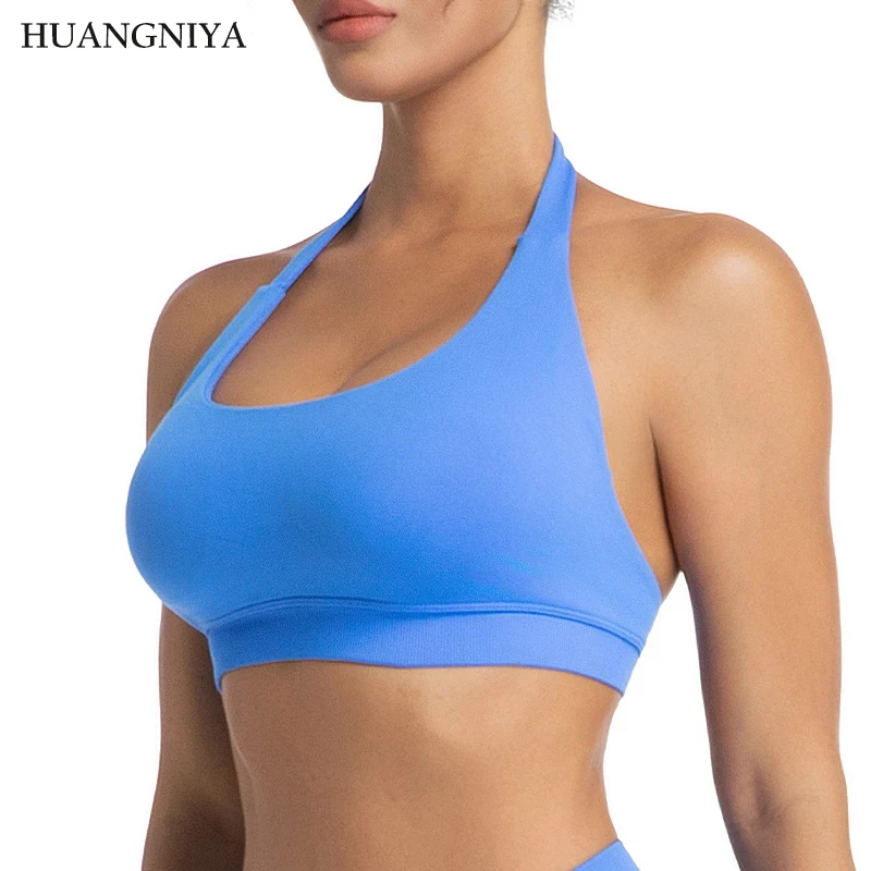 

Спортивный бюстгальтер, женский бесшовный бюстгальтер на бретельках, средняя поддержка, спортивная одежда, бюстгальтер с лямкой на шее, мягкий бюстгальтер с открытой спиной, сексуальный укороченный топ для йоги