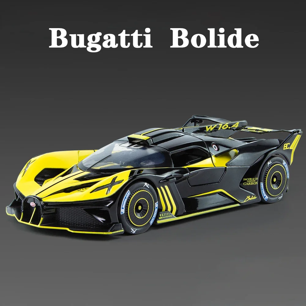 1:24 Bugatti Bolide Supercar Diecast Alloy Luxury Car Model Sound and light Pull Back Car For Children Toys Collection Gift