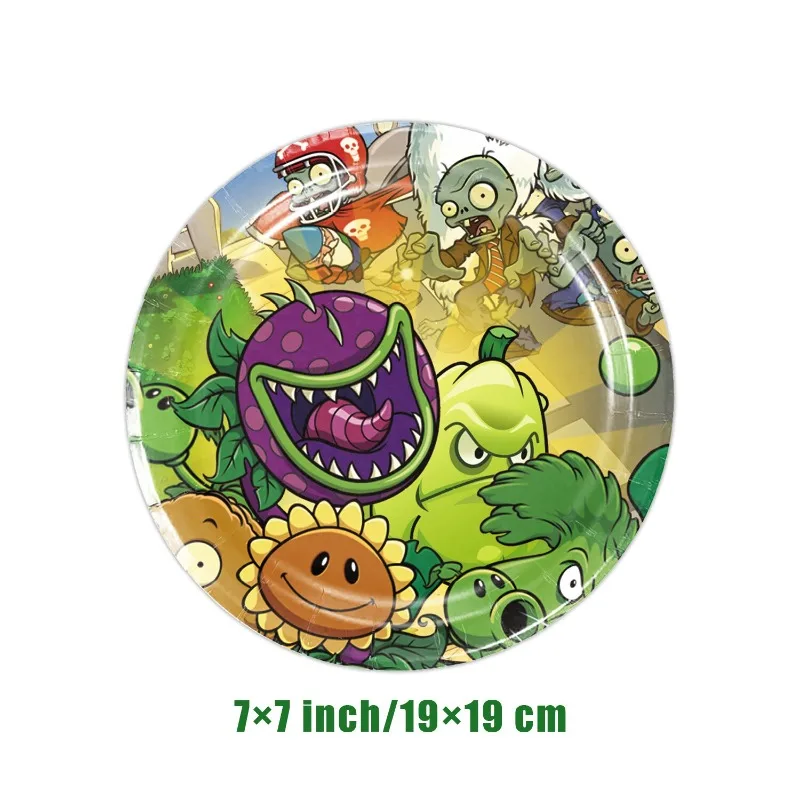 New Cartoon Zombie Plants Theme Happy Birthday Party Disposable Tableware Plates Cup Game Boys Kids Tablecloth Party Supplies