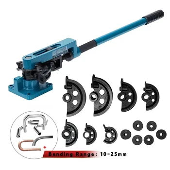 Manual Pipe Bender, 3/8" 1" Manual Pipe Bender Tube Cutter and 7 Dies for Metal Copper Steel Hvac Pipe Bending Tool