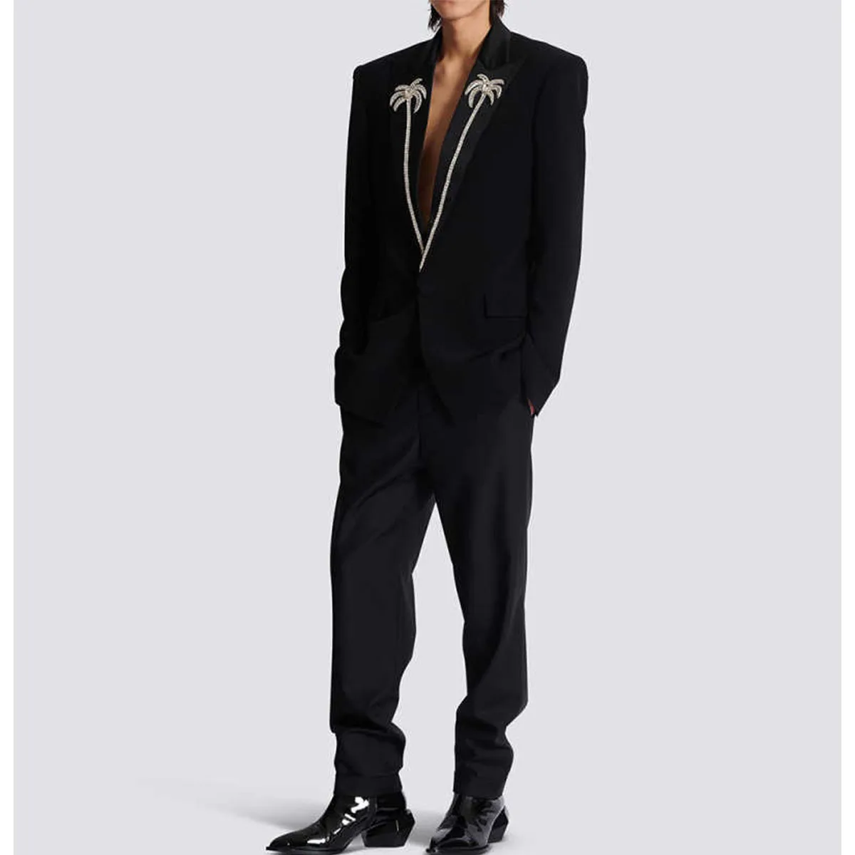 

Customized Luxury Applique Men Suit For Wedding 2 Pieces Sets Male Prom Blazer Sparkly Crystals Beaded trajes para hombre