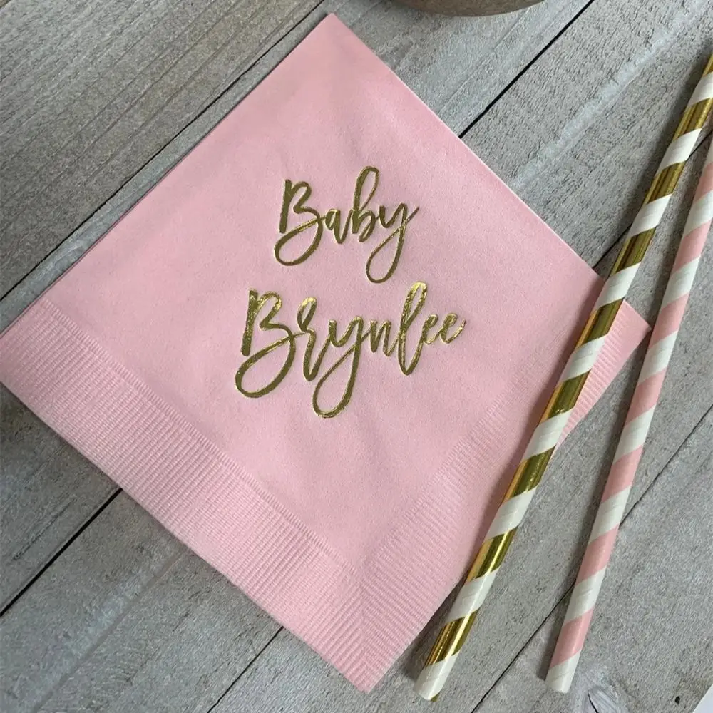 

100PCS Personalized Napkins Beverage Luncheon Dinner Guest Towel Napkins Baby Shower Naming Custom Monogram