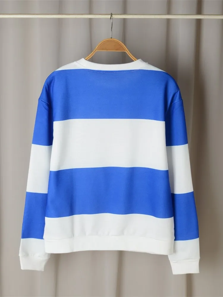 Letter Color Patchwork Sweatshirt Woman Autumn Winter O-neck Organic Cotton Pullover Top Female Casual Vintage Sweatshirts 2023