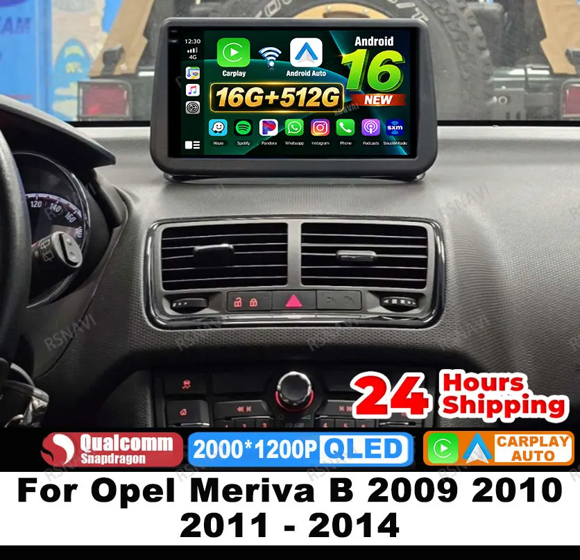 Car Radio Android 16 For Opel Meriva B 2009 2010 2011 - 2014 5G WIFI DSP Head Unit BT Viedo Player Stereo Wireless Carplay Auto