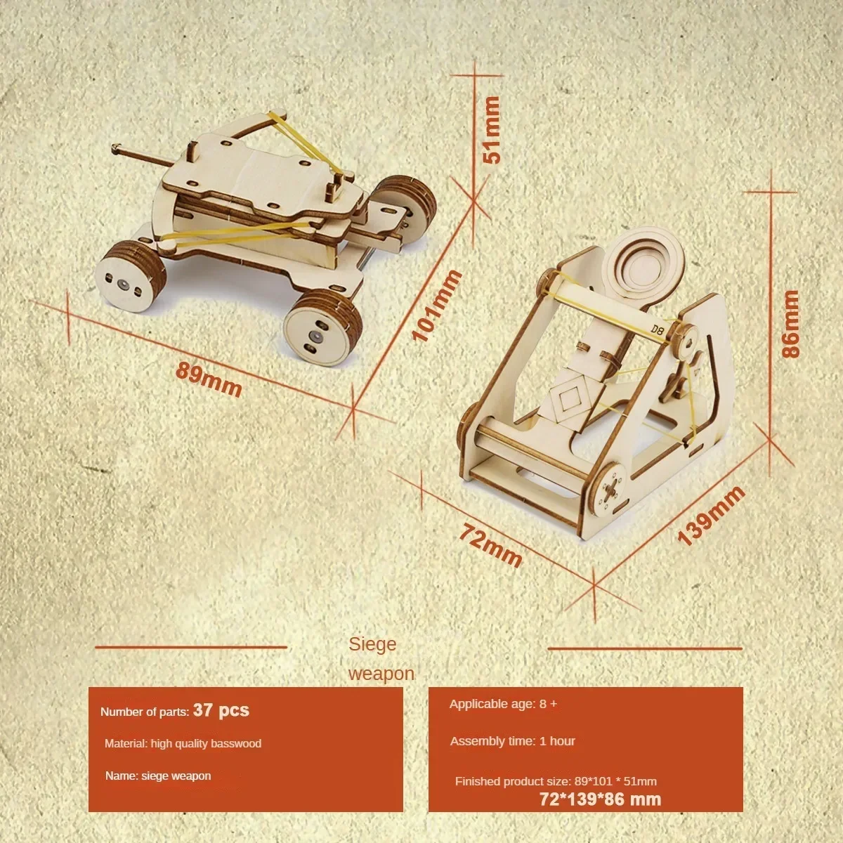 1/72 3D Wooden Retro Siege Crossbow Puzzles Building Blocks Kits DIY Launchable War Board Games Toys Models for Kids Adults Gift