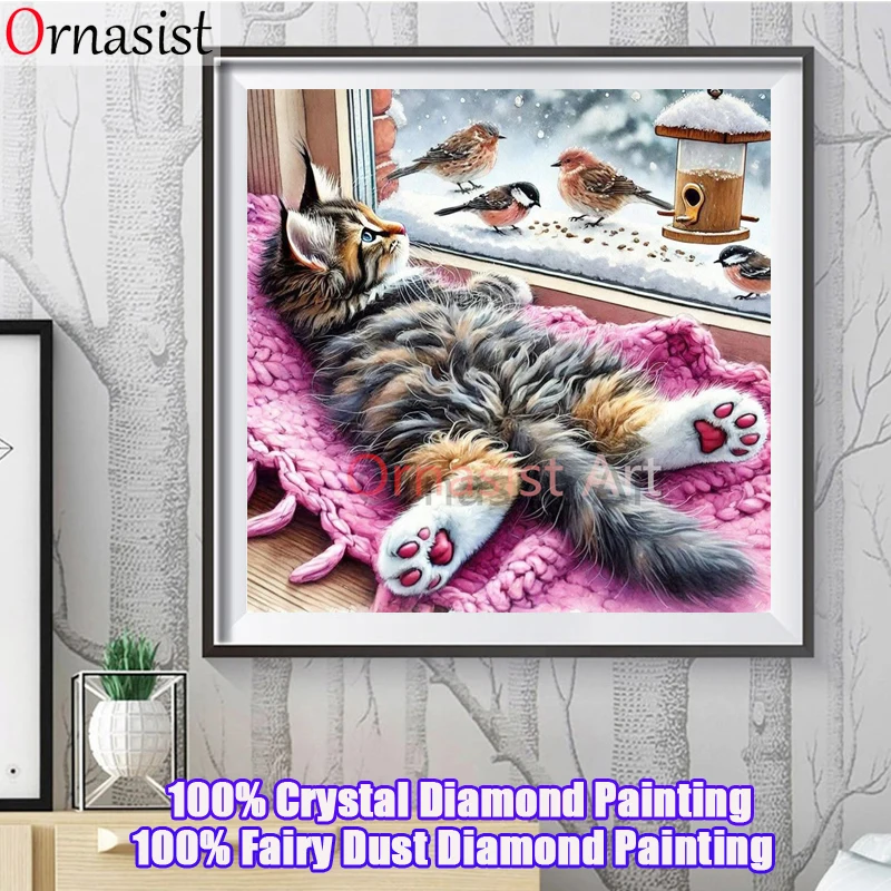 DIY Fee Staub Diamant Mosaik Kunst Fenster Katze Tier voller Kristall Diamant Malerei Vogel Winter Bild Strass handgemachtes Geschenk
