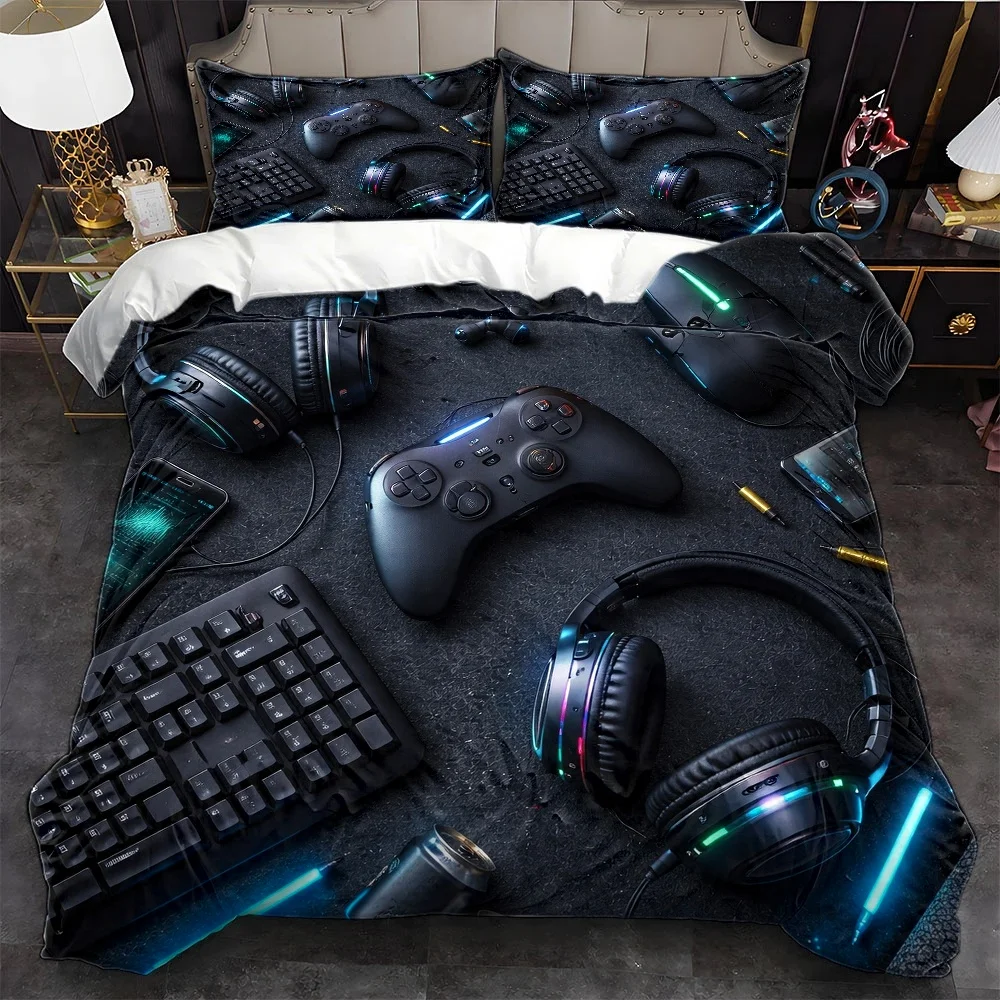 3Pc Esports-Themed Bedding Set (1*Duvet Cover + 2*Pillowcases), Duvet Cover Set, Suitable for Home, Dormitory, Master Bedroom, Guest Room, All-Season Use, Machine Washable, Invisible Zipper Double Bed Cover, Large Gaming-Themed Bedding Set, Trendy and Cool Gaming Element Bedding Set, Comfortable and Skin-Friendly Bedroom Bedding Set, Hot-Selling Esports-Style Duvet Cover Set, Fashionable and Unique Gaming-Themed Bedding Set, Suitable for Home and Dormitory Use