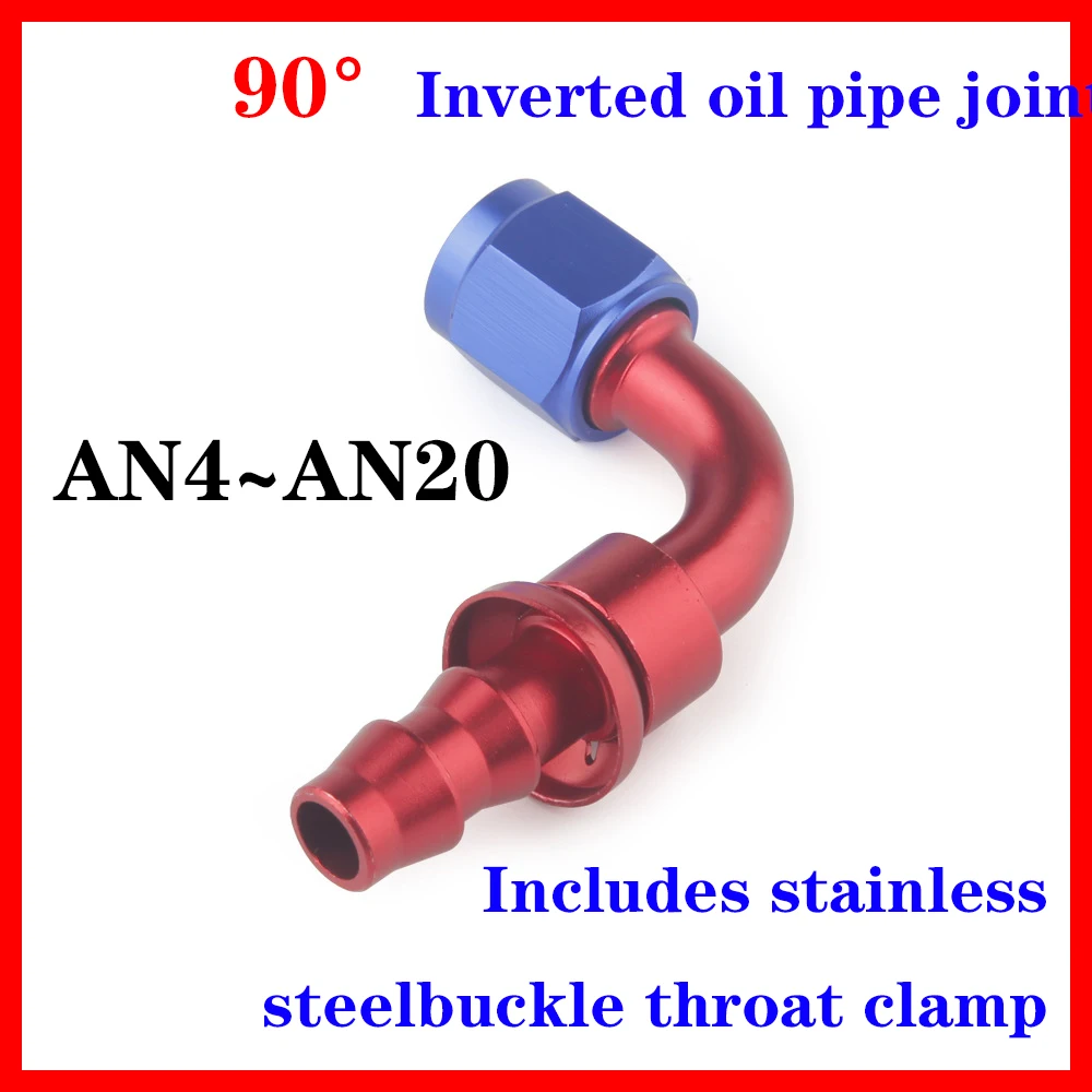 Universale AN4 ~ AN20 Raccordo per olio combustibile in alluminio Girevole femmina per kit adattatore estremità tubo flessibile con bloccaggio a spinta Tubo in gomma 90 °