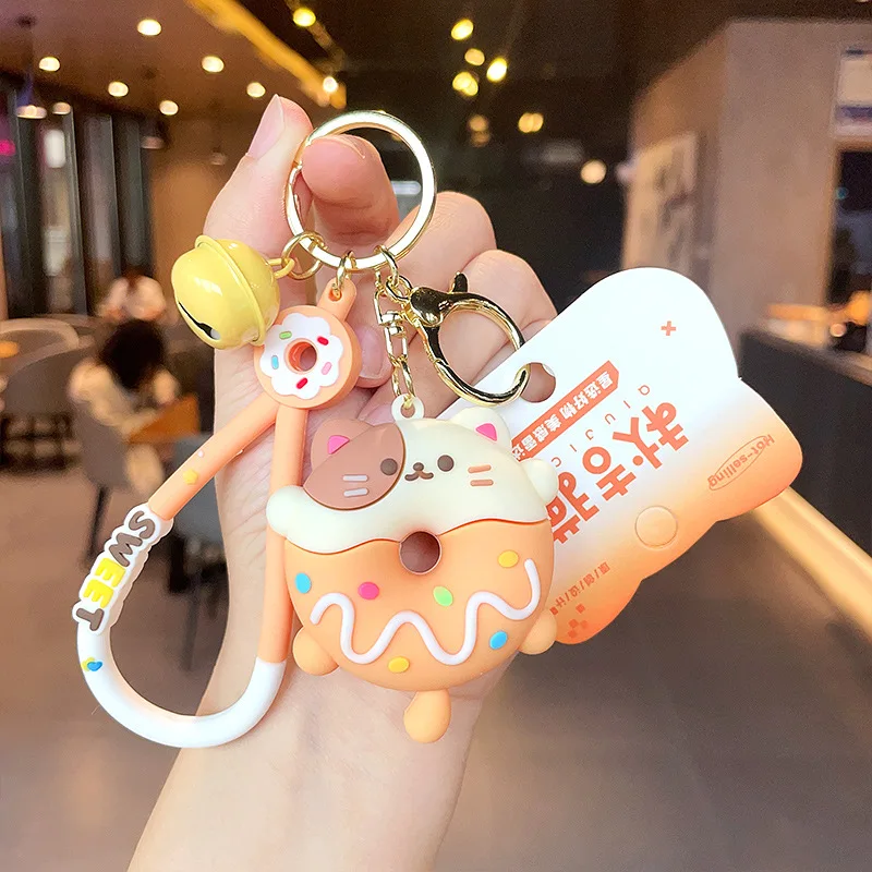 Cartoon Donut Animal Keychain Cute Dinosaur Bunny Bear Cat Doll Exquisite Pendant Key Chain for Women Girl Backpack Keyring Gift