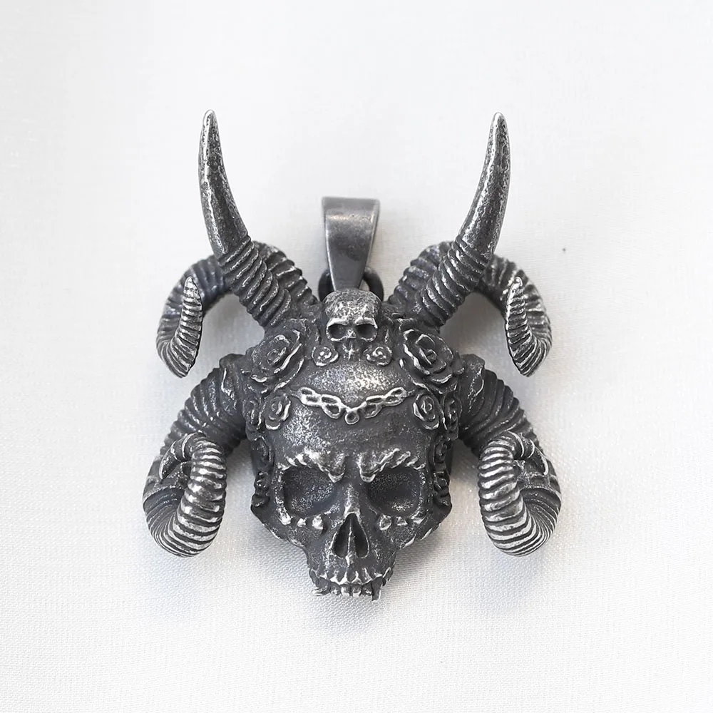 New Creative Design Stainless Steel Sheep\'s and skull head Pendant Satan God Vintage Retro punk Jewelry Gift For Men