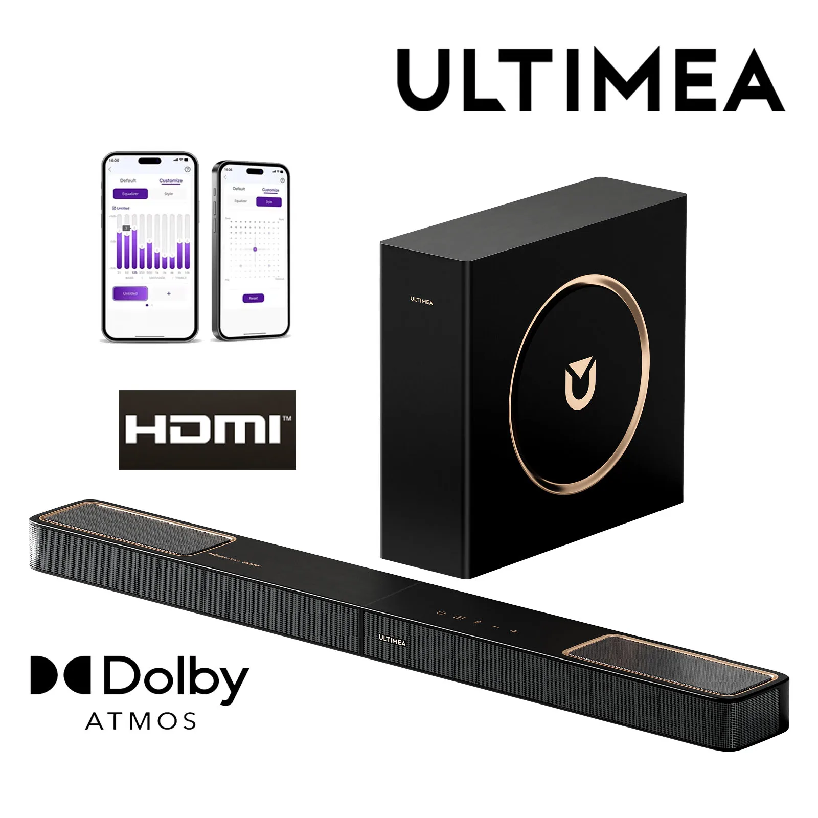 

ULTIMEA Skywave F30 Soundbar 3.1.2ch 300W Dolby Atmos Soundbar, with 5.25'' Wired Subwoofer, Home Theater for TV, APP Control