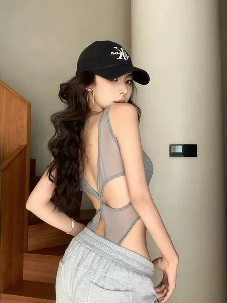 Pure Desire Hollow out Backless Tank Top Women's Slim Fit Underwear Sexy Sister Summer Beauty Back Top Inner Wear Outerwear