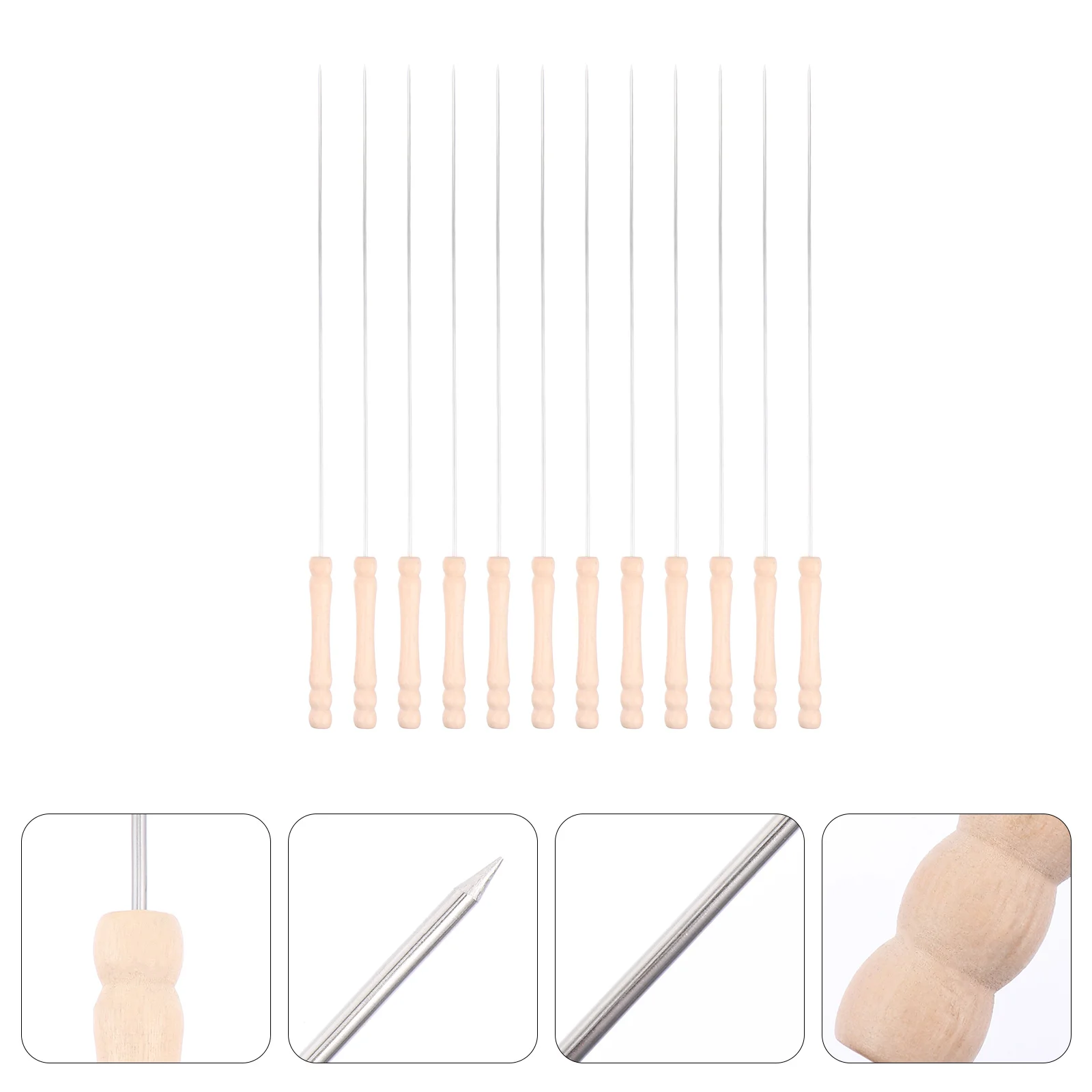 

12 Pcs BBQ Skewers Wooden H Stainless Steel Barbecue Sticks Grilling Tools Kitchen Supplies Practical Design