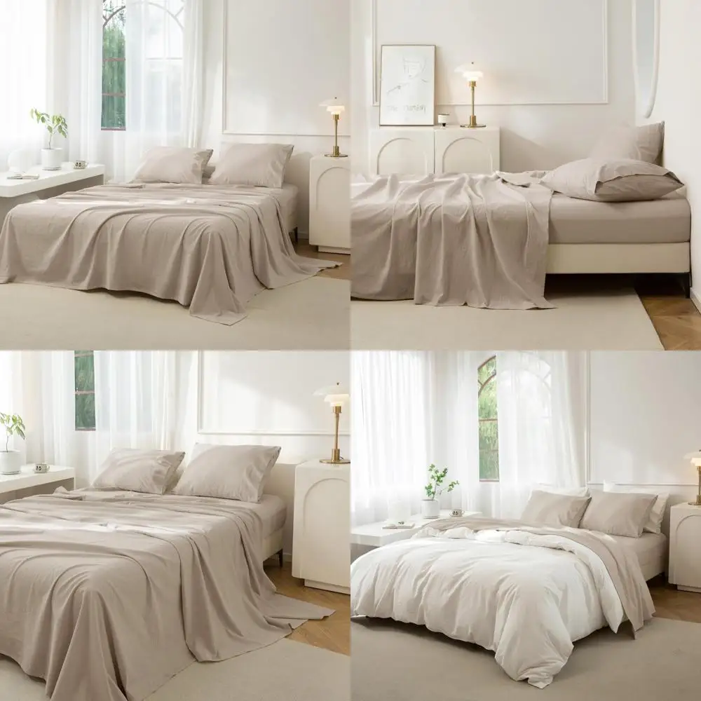 

Комплект простыней из 100% хлопка размера King Size — постельное белье из 4 предметов с приталенными, плоскими простынями и наволочками, мягкое и дышащее белье, похожее в Comfo