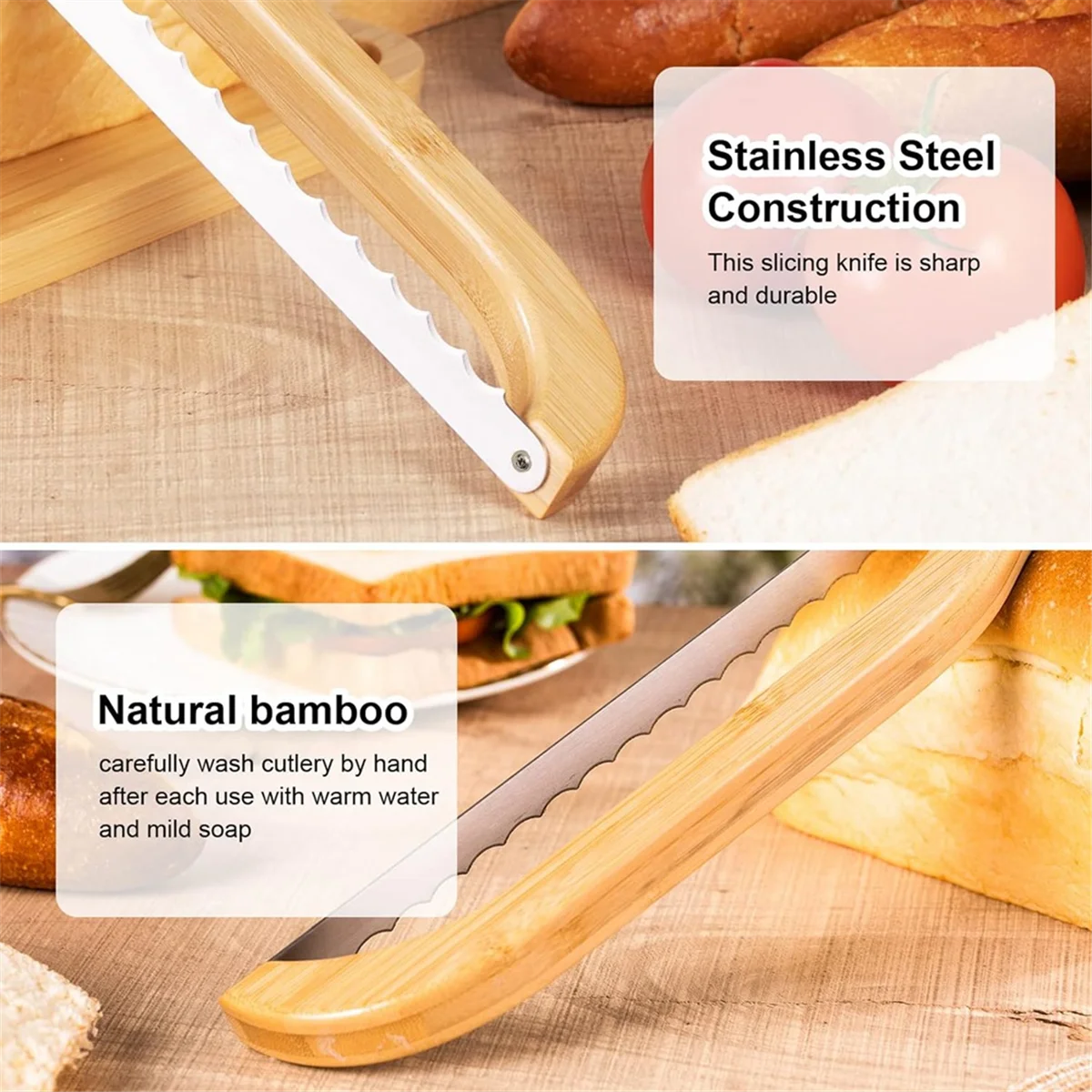 Wooden Bread Bow Knife 15.8Inch Serrated Knife with Wooden Handle Bread Slicer for Homemade Bread Sourdough Bread Cutter