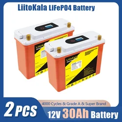 2PCS LiitoKala 12.8V 30Ah Deep Cycle LiFePO4 Rechargeable Battery Pack 12V Life Cycles 4000 with Built-in BMS for Solar System