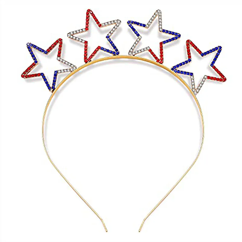 

10pcs American Independence Day Flag National Day Hairband Holiday Crown Headband Alloy Rhinestone Star Hair Accessories