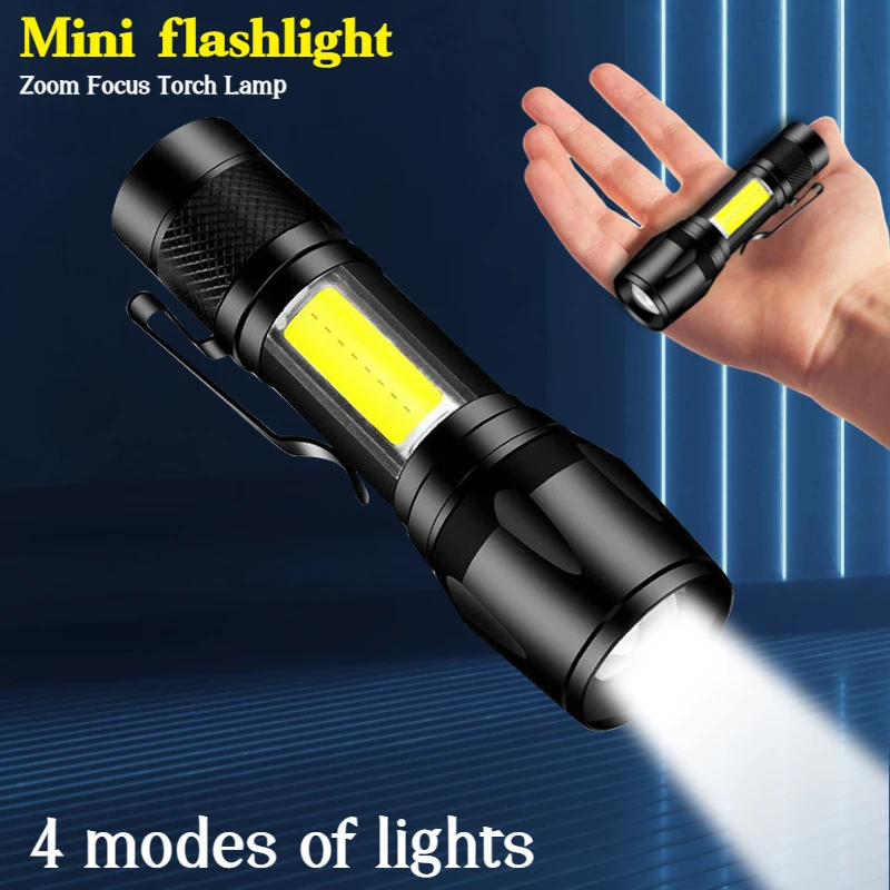 

10000 Lumen Mini Flashlight USB Rechargeable Lantern with Case LED Flashlight High Bright COB Side Light Retractable Zoom Torch