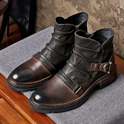 Retro Martin Boots for Motorcycle Riding Breathable Autumn Men's Leather Shoes Cool Casual Simple Male Fashionable Ankle Boot