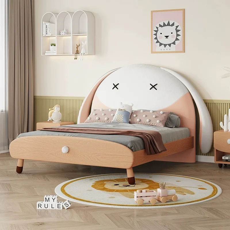 #For Cute Pink and White Rabbit Shap High Quality Modern Girls Wooden Bed Deluxe Queen Bed and Bedroom Furniture King Bed