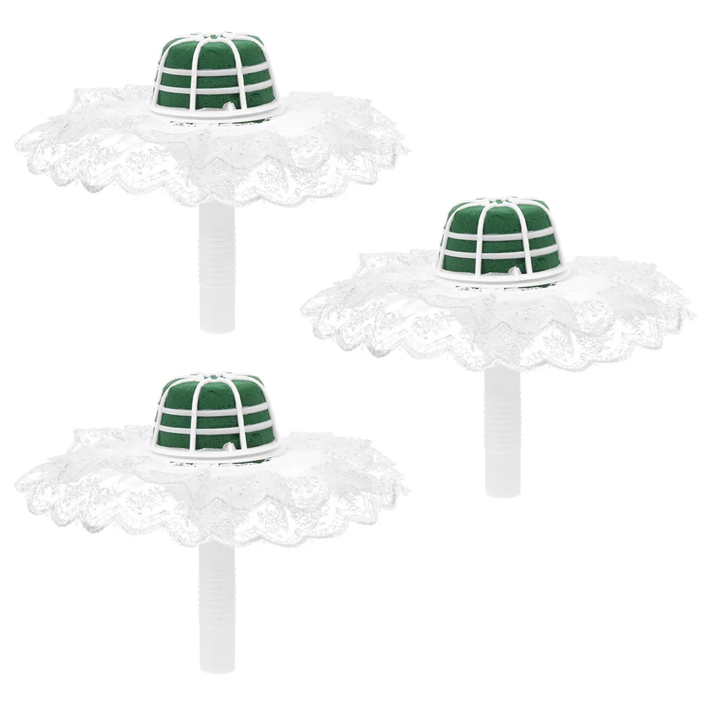 3 مجموعات حامل الزهور تنورة دانتيل باقة الزفاف مقبض قاعدة الأزهار المدمجة لحفلات الزفاف DIY ترتيب أداة التبعي #2