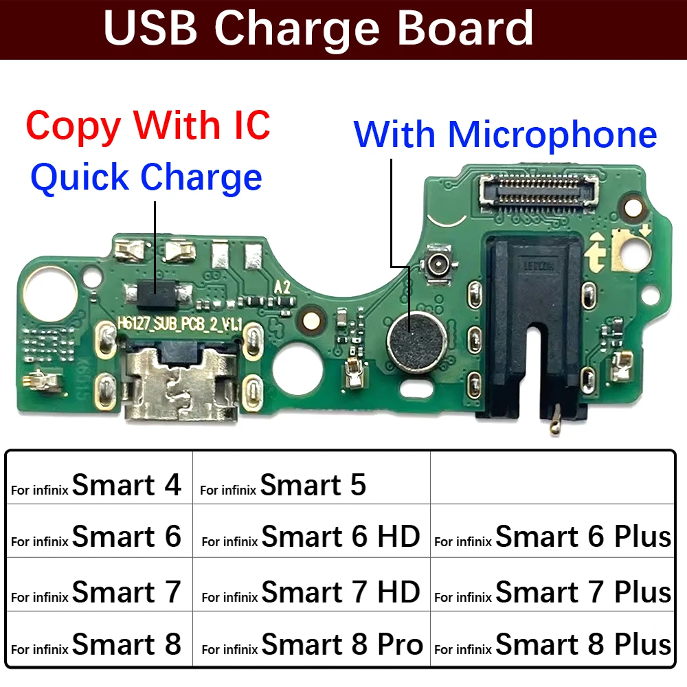 

USB-порт для зарядки, разъем для микрофона, док-станции, гибкий кабель для infinix Smart 4 5 6 7 8 HD Pro Plus X6511 X6512 X6823