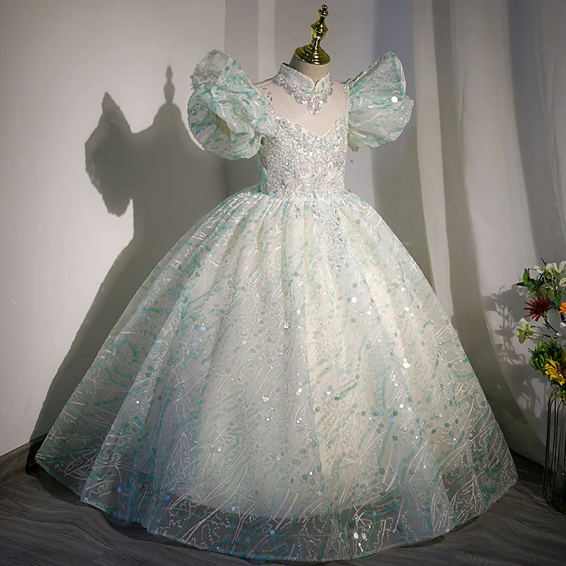 Girls' Dress Light Luxury 2023 New High End Princess Dress Flower Children's Wedding Dress Hosting Piano Performance Dress