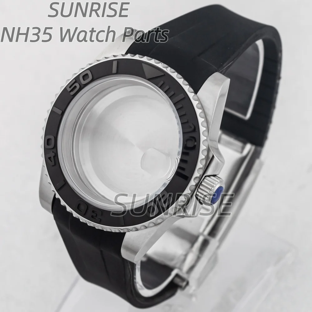 40 mm NH35 kast voor Yacht-master NH35 NH36 beweging 28,5 mm wijzerplaat saffierglas rubberen band herenhorlogekast 316L staal waterdicht