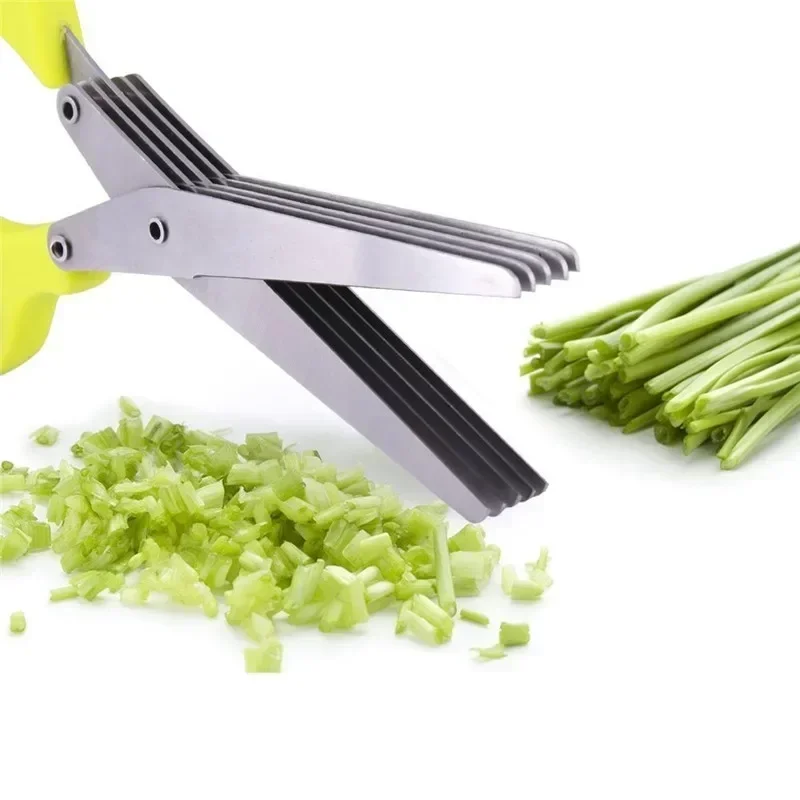 Multifunctional Multi-layer Green Onion Scissors Stainless Steel Onion Cutting Knife Herb Seaweed Spice Scissors Kitchen Scissor