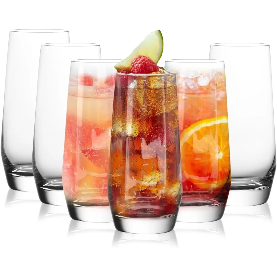 

Set of 6 18oz Highball Glasses with Thick Bottom Design Durable Glassware Set Perfect for Serving Cocktails Beer Wine Whiskey W