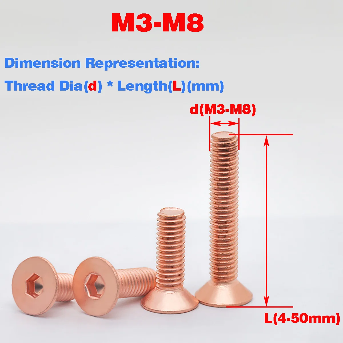 

M3 M4 M5 M6 M8 Red Copper Countersunk Hex Socket Screw