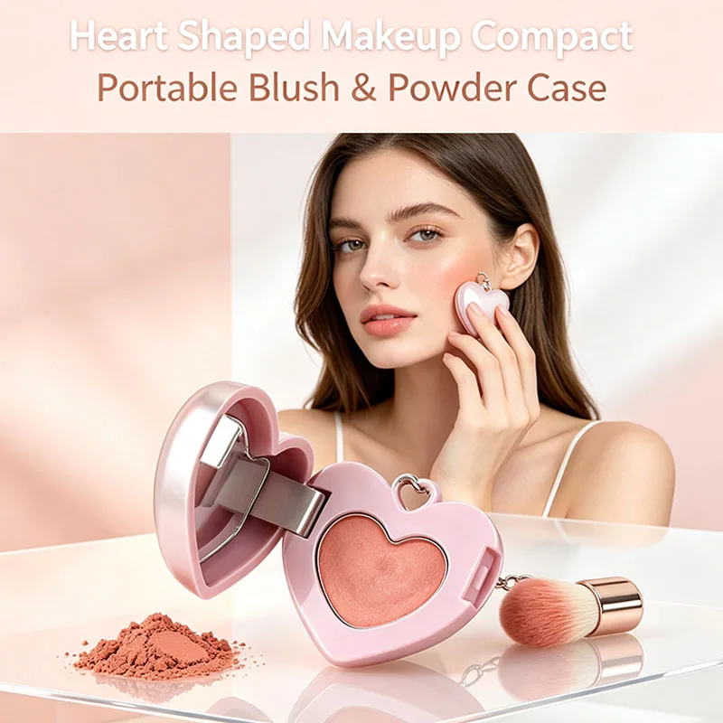 10Pcs 0.4g Empty Mini Heart-Shaped Lipstick Blush Powder Box With Mirror Aluminum Pan Key Chain Eye Shadow Refillable Container