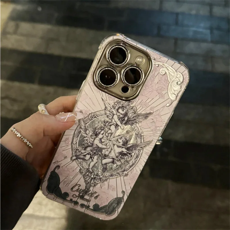 Middle Ages Retro Cupid Phone Case For iPhone 16 15 14 13 12 11 Pro Max Plus Y2K Korean Glitter Case Stylish Aesthetics Cover