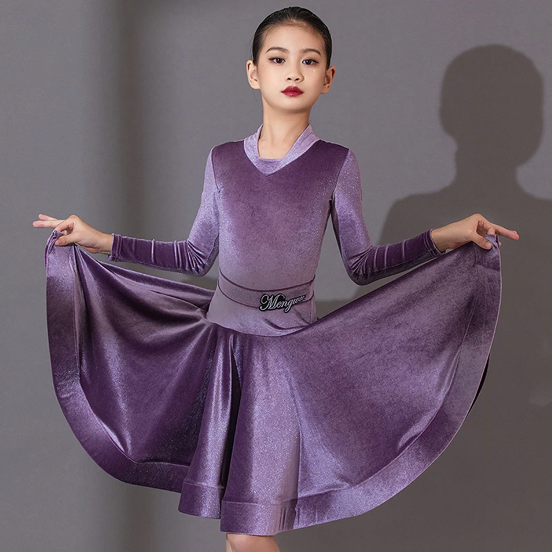 Kid's Latin Dance Dress Performance Practice Clothes Rules Competition Dance Split Suit Girl's Tango Waltz Samba Costume VBH920